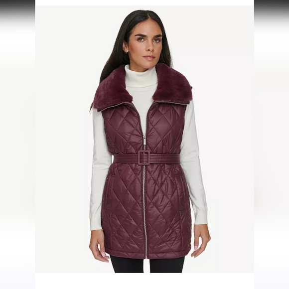 Calvin Klein Purple Quilted Vest with Belted Waist - Picture 1 of 15